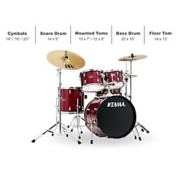 TAMA Imperialstar 5-Piece Complete Drum Set With MEINL HCS cymbals and 20" Bass Drum Candy Apple Mist