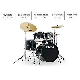 TAMA Imperialstar 5-Piece Complete Drum Set With MEINL HCS cymbals and 20" Bass Drum Hairline Black