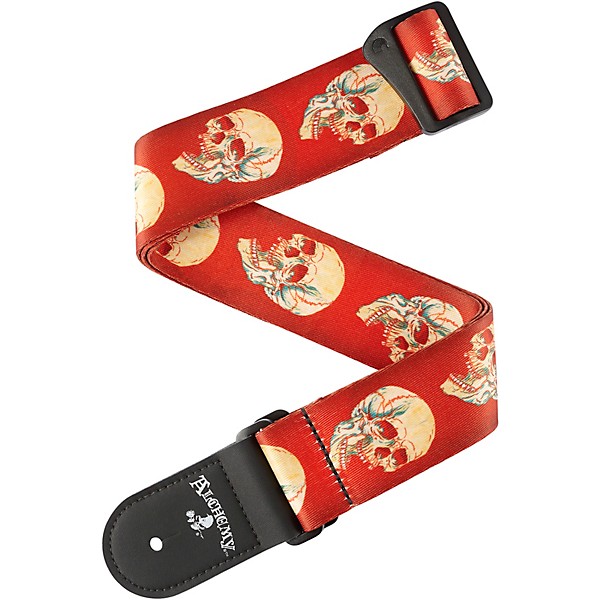 D'Addario Alchemy Polyester Straps Red and White Skulls 2 in.