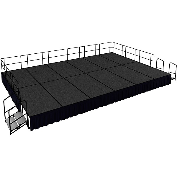 National Public Seating 16' x 24' Stage Package, 24" High with Shirred Pleat Black Skirting Grey Carpet