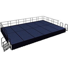 National Public Seating 16' x 24' Stage Package, 24" High with Shirred Pleat Black Skirting Blue Carpet