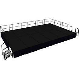 National Public Seating 16' x 24' Stage Package, 24" High with Shirred Pleat Black Skirting Black Carpet