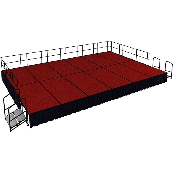 National Public Seating 16' x 24' Stage Package, 24" High with Shirred Pleat Black Skirting Red Carpet