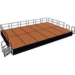 National Public Seating 16' x 24' Stage Package, 24" High with Shirred Pleat Black Skirting Hardwood Floor