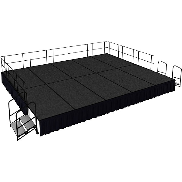 National Public Seating 16' x 20' Stage Package, 24" High with Shirred Pleat Black Skirting Grey Carpet