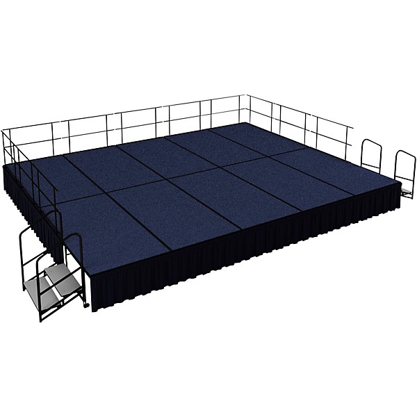 National Public Seating 16' x 20' Stage Package, 24" High with Shirred Pleat Black Skirting Blue Carpet