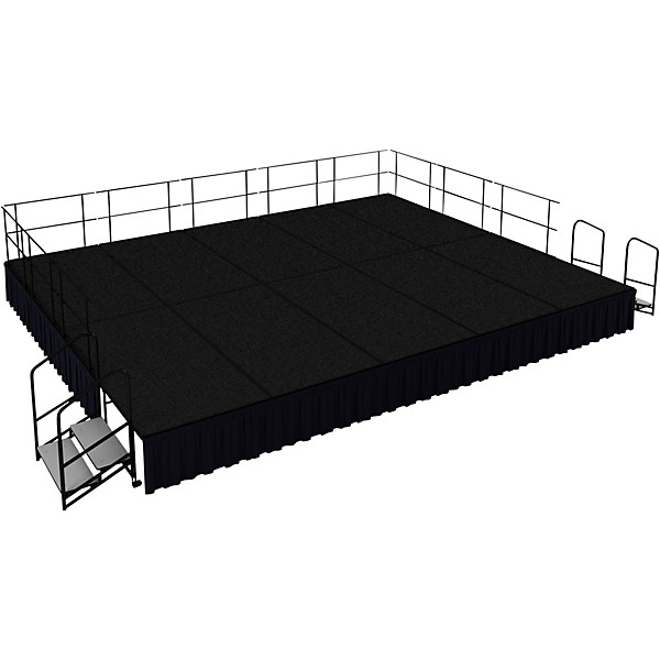 National Public Seating 16' x 20' Stage Package, 24" High with Shirred Pleat Black Skirting Black Carpet