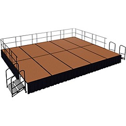 National Public Seating 16' x 20' Stage Package, 24" High with Shirred Pleat Black Skirting Hardwood Floor