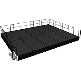 National Public Seating 16' x 20' Stage Package, 16" High with Shirred Pleat Black Skirting Grey Carpet