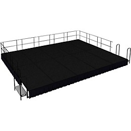 National Public Seating 16' x 20' Stage Package, 16" High with Shirred Pleat Black Skirting Black Carpet