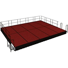 National Public Seating 16' x 20' Stage Package, 16" High with Shirred Pleat Black Skirting Red Carpet