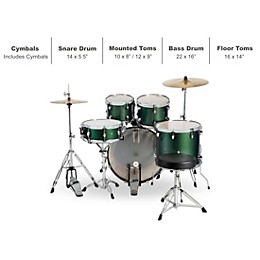 Open Box Sound Percussion Labs UNITY II 5-Piece Complete Drum Set with Hardware, Cymbals and Throne Level 1 Pine Green Glitter