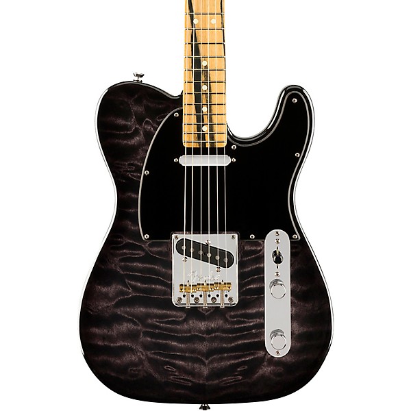 Fender American QMT Telecaster Pale Moon Ebony Fingerboard Limited Edition Electric Guitar Transparent Black