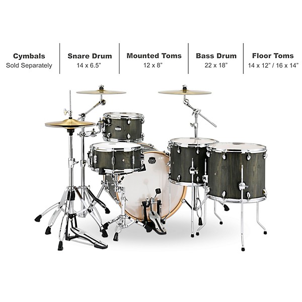 Mapex Limited Edition Mars Series 5 Piece Crossover Shell Pack With 22" Bass Drum Dragonwood Chrome