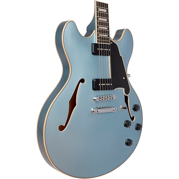 Open Box D'Angelico Premier Series DC Boardwalk Semi-Hollow Electric Guitar with Seymour Duncan P90s Level 1 Ice Blue Meta...