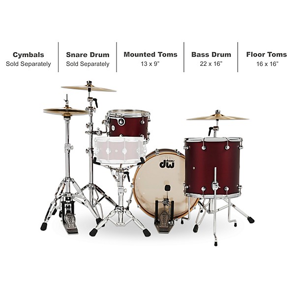 Open Box DW Design Series 3-Piece Shell Pack Level 1 Crimson Satin Metallic