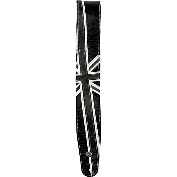 D'Addario Premium Leather Guitar Strap, Union Jack Black and White 2.5 in.