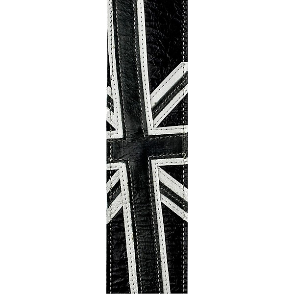 D'Addario Premium Leather Guitar Strap, Union Jack Black and White 2.5 in.