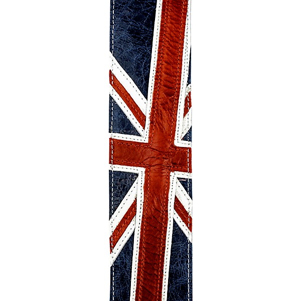 D'Addario Premium Leather Guitar Strap, Union Jack Red and White 2.5 in.