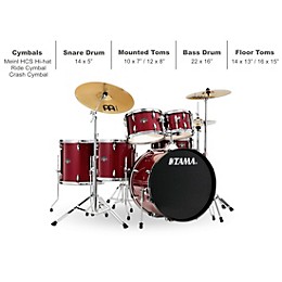 TAMA Imperialstar 6-Piece Complete Drum Set With MEINL HCS Cymbals and 22" Bass Drum Candy Apple Mist