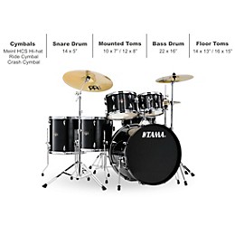 TAMA Imperialstar 6-Piece Complete Drum Set With MEINL HCS Cymbals and 22" Bass Drum Hairline Black