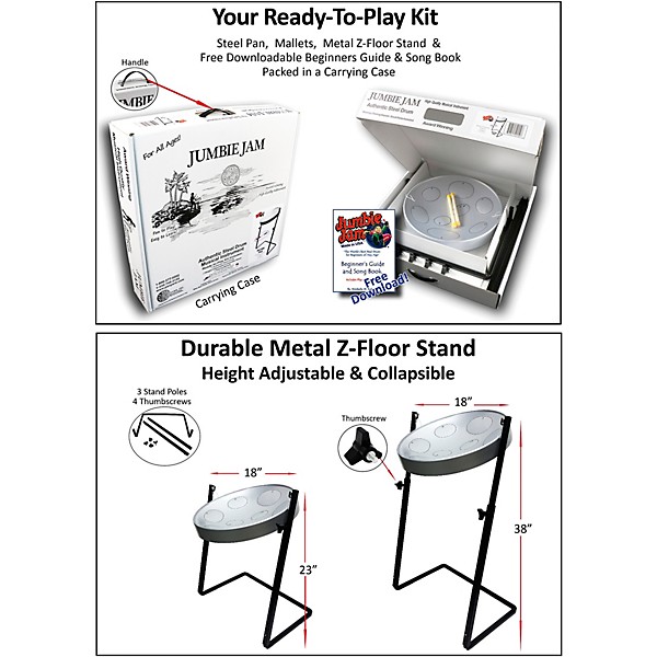 Panyard Jumbie Jam Steel Drum Kit with Metal Z-Floor Stand Chrome