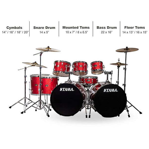 TAMA Imperialstar 8-Piece Double Bass Drum Set With MEINL HCS Cymbals Candy Apple Mist