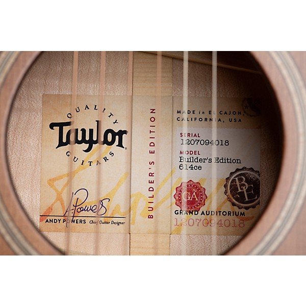 Taylor Builder's Edition 614ce V-Class Grand Auditorium Acoustic-Electric Guitar Wild Honey Burst