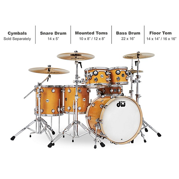DW 6-Piece Collector's Series Santa Monica Shell Pack With Chrome Hardware Butterscotch