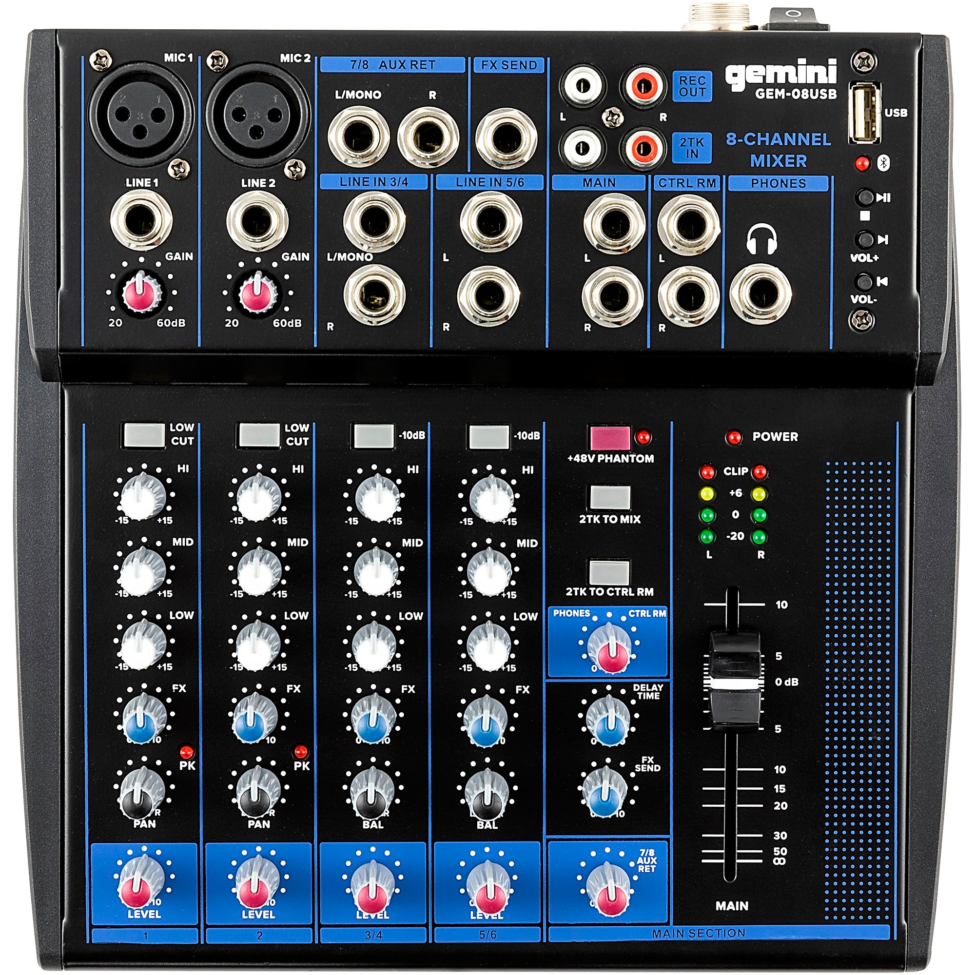 Gemini GEM-08 USB 8 Channel USB mixer With Bluetooth | Guitar Center