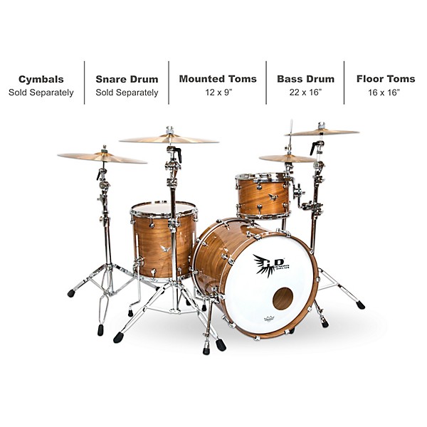 Hendrix Drums Perfect Ply Series Walnut 3-Piece Shell Pack with 22x16" Bass Drum Gloss