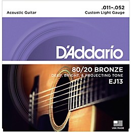 D'Addario EJ13 80/20 Bronze Custom Light Acoustic Guitar Strings - 6 Pack