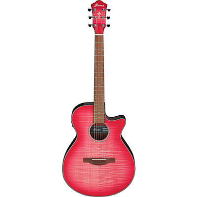 Ibanez Aeg70 Flamed Maple Top Grand Concert Acoustic-Electric Guitar Panther Pink Burst for sale