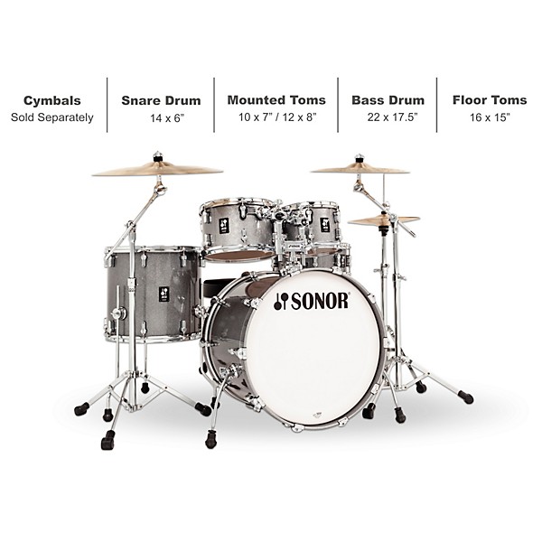 SONOR AQ2 Stage Maple 5-Piece Shell Pack Titanium Quartz