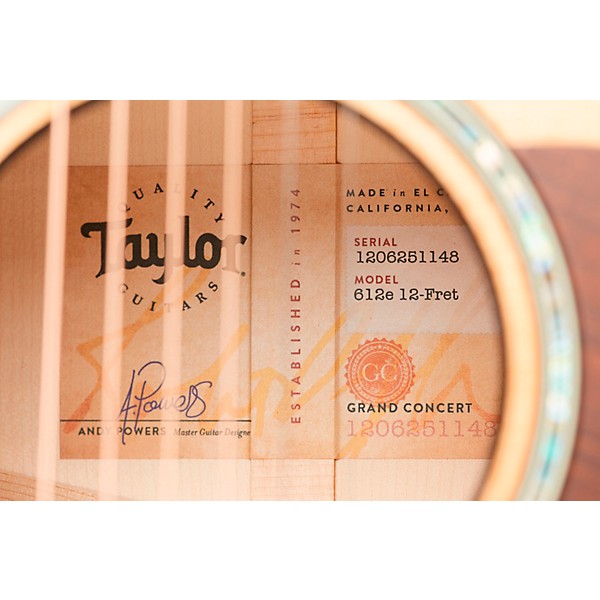 Taylor 612e V-Class 12-Fret Grand Concert Acoustic-Electric Guitar Natural