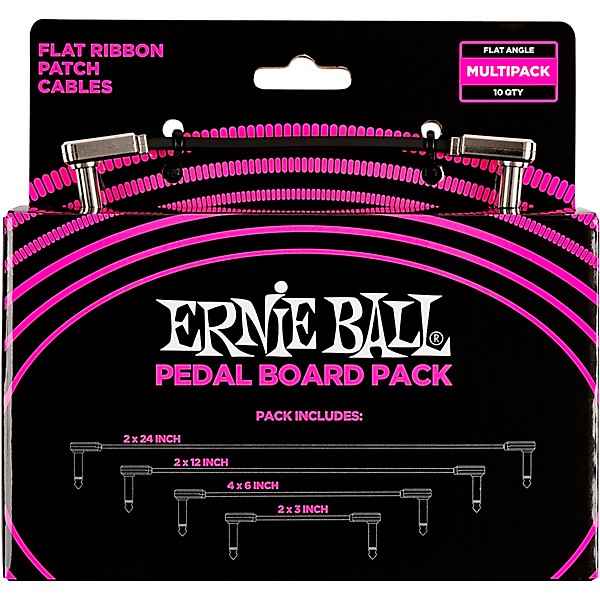 Ernie Ball Flat Ribbon Patch Cables Pedalboard Multi-Pack Black