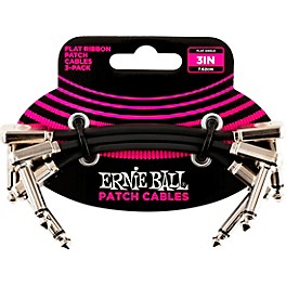 Ernie Ball Flat Ribbon 3-Pack Patch Cables 6 in. Black Ernie Ball Flat Ribbon 3-Pack Patch Cables 2.93 inches Black