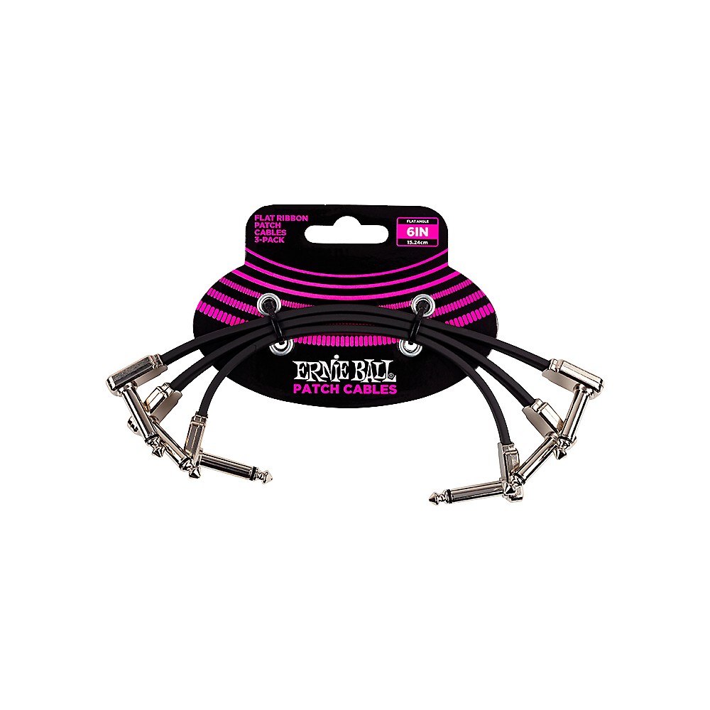 Ernie Ball Flat Ribbon 3-Pack Patch Cables 6 in. Black