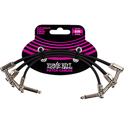Ernie Ball Flat Ribbon 3-Pack Patch Cables 6 In. Black for sale