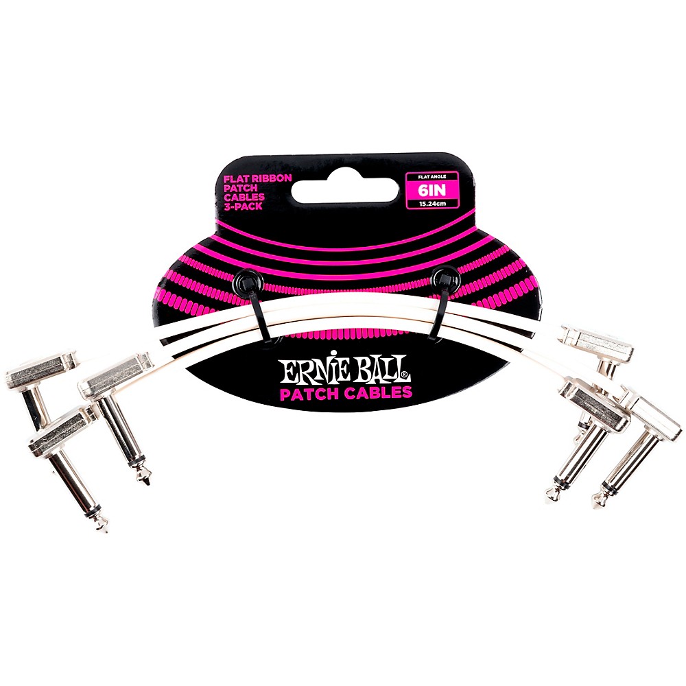 Ernie Ball Flat Ribbon 3-Pack Patch Cables 6 in. White
