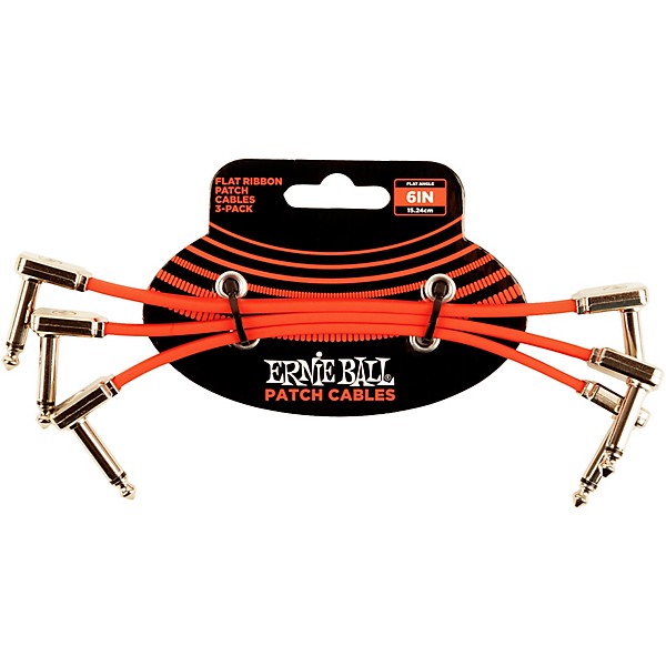 Ernie Ball Flat Ribbon 3-Pack Patch Cables 6 in. Red