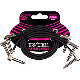 Ernie Ball Flat Ribbon 3-Pack Patch Cables 1 ft. Black