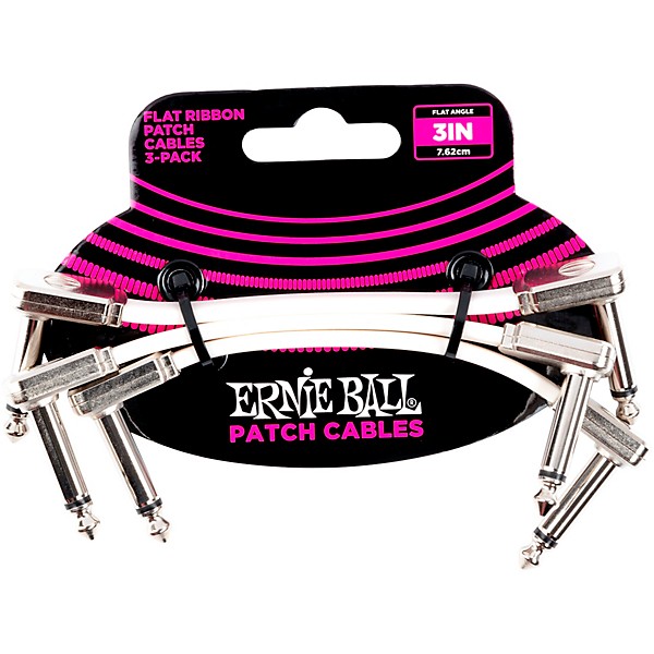 Ernie Ball Flat Ribbon 3-Pack Patch Cables 3 in. White