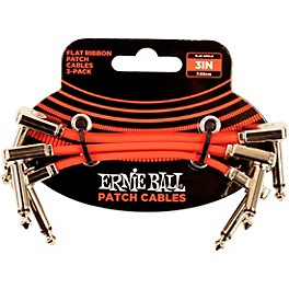 Ernie Ball Flat Ribbon 3-Pack Patch Cables 2.93 inches Black Ernie Ball Flat Ribbon 3-Pack Patch Cables 3 in. Red