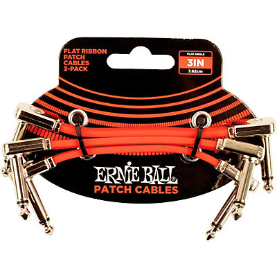 Ernie Ball Flat Ribbon 3-Pack Patch Cables 3 In. Red for sale