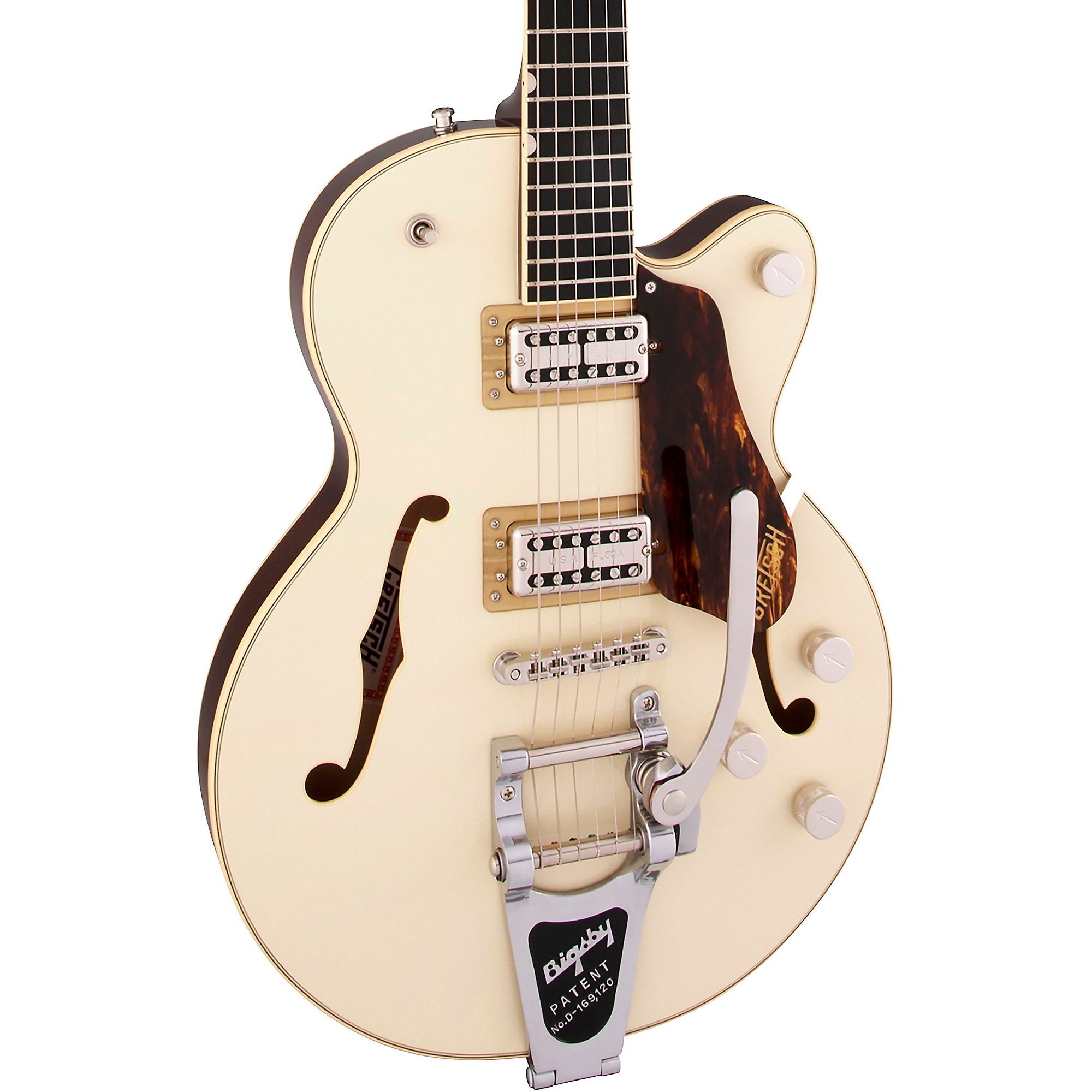 Broadkaster :: G6659TG Players Edition Broadkaster® Jr. Center Block Single- Cut with String-Thru Bigsby® and Gold Hardware, Ebony Fingerboard, Vintage  White