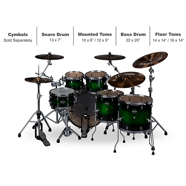 ddrum Dominion Birch 6-Piece Shell Pack With Ash Veneer Green Burst