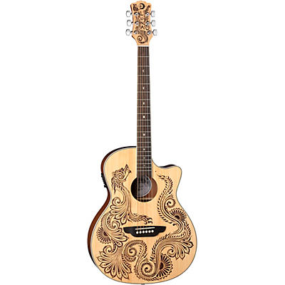 Luna Henna Dragon Select Spruce Acoustic/Electric Guitar Satin Natural for sale