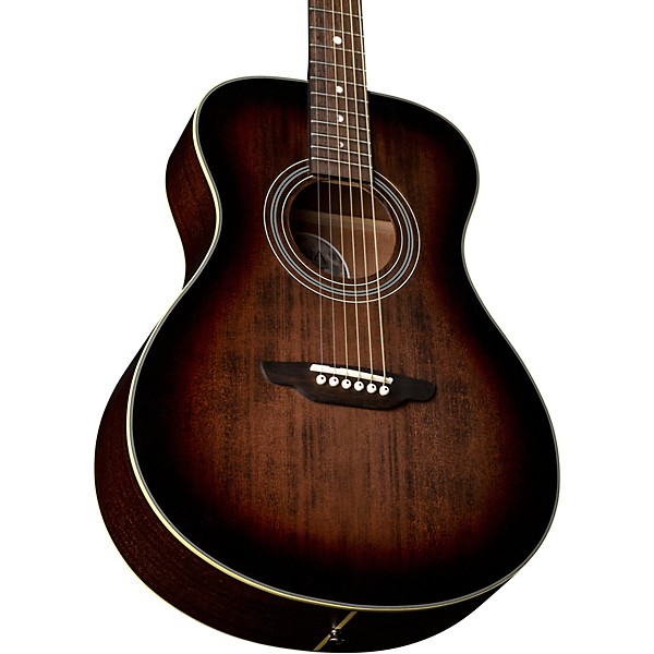 Luna Art Vintage Folk Solid Top Left-Handed Acoustic Guitar Distressed Vintage Brownburst
