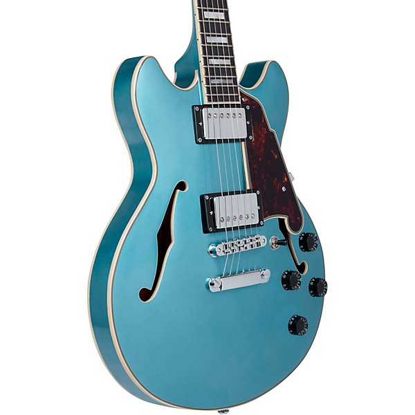 Clearance D'Angelico Premier Series Mini DC Semi-Hollow Electric Guitar Stop-bar Tailpiece Ocean Turquoise